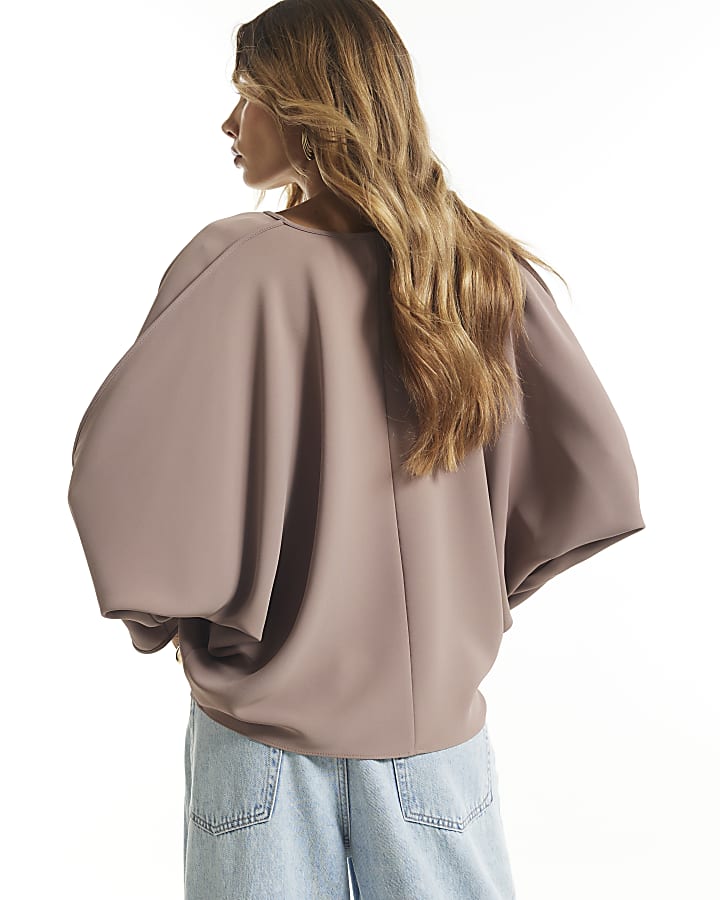 Brown V Neck Batwing Top