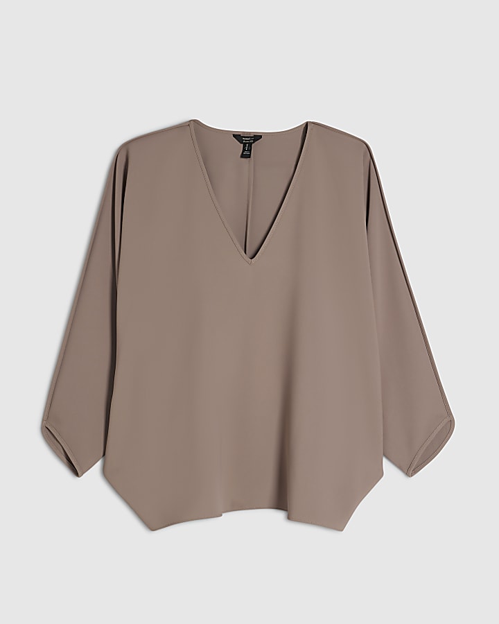 Brown V Neck Batwing Top