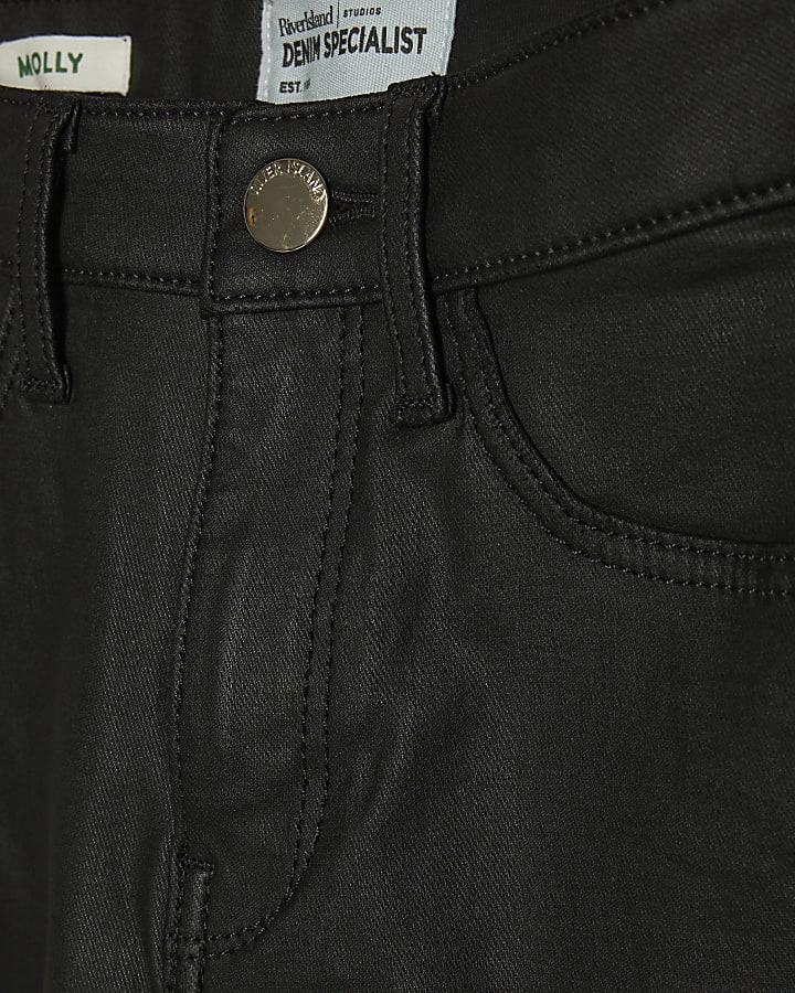 Black Mid Rise Coated Skinny Jeans