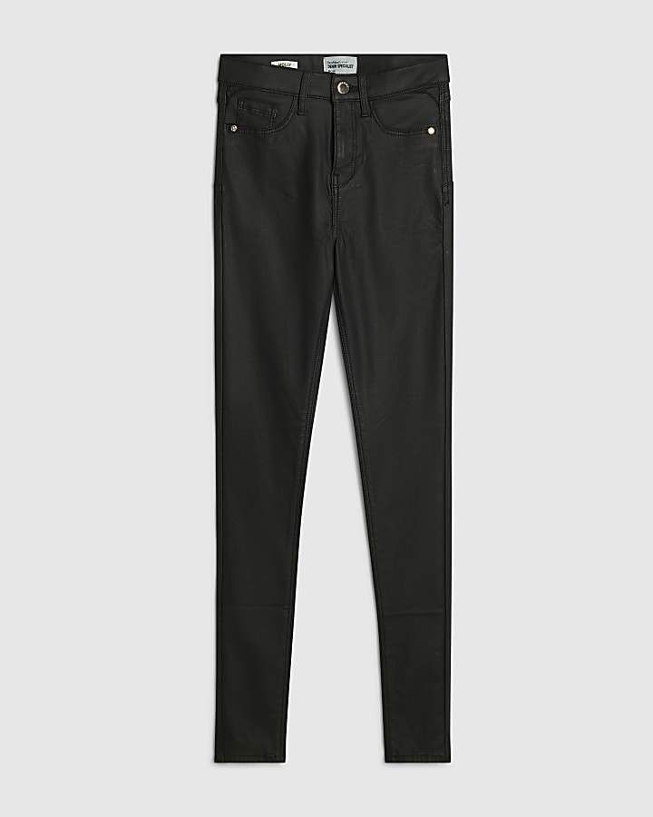 Black Mid Rise Coated Skinny Jeans