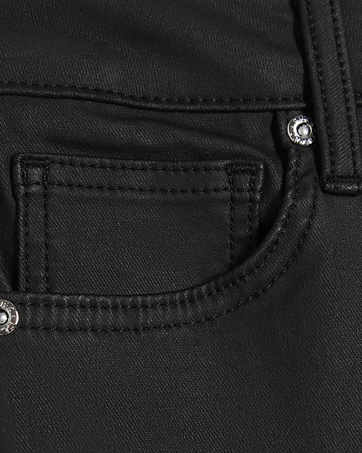 Black Mid Rise Split Coated Bootcut Jeans