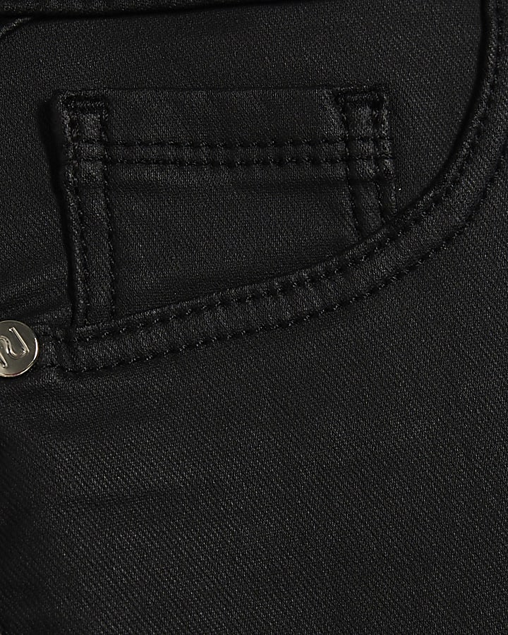 Petite Black Mid Rise Coated Skinny Jeans