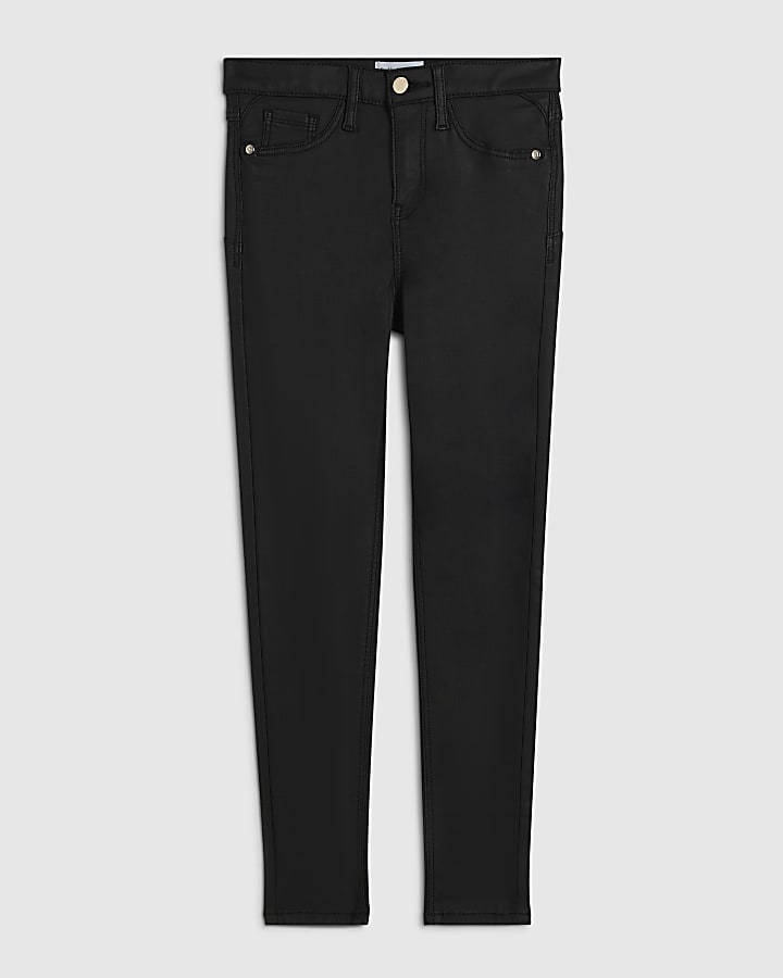 Petite Black Mid Rise Coated Skinny Jeans