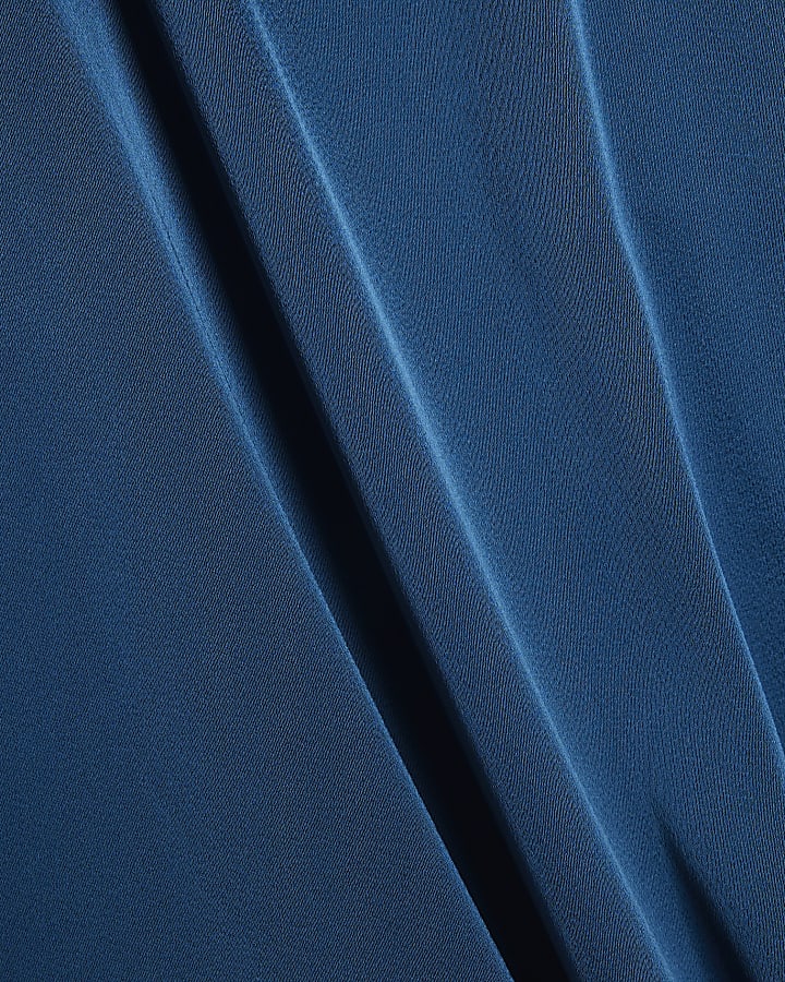 Blue Wrap Front Satin Blouse