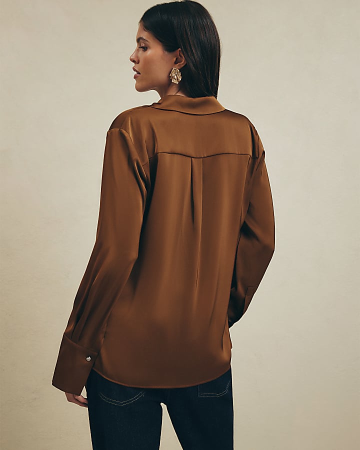 Khaki Slimline Satin Shirt