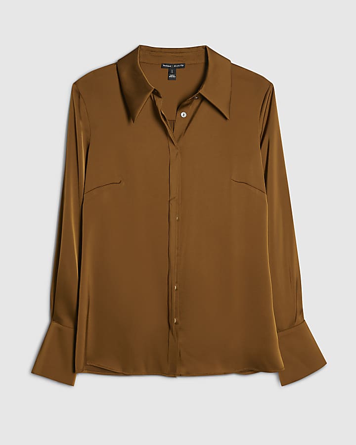 Khaki Slimline Satin Shirt