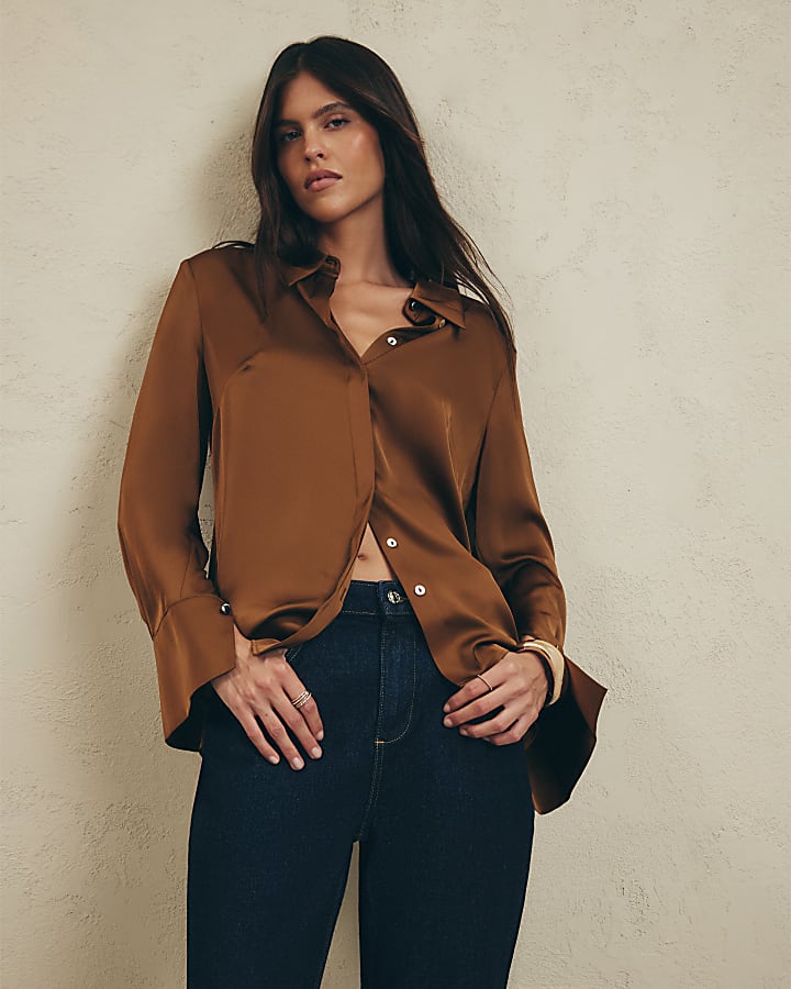 Khaki Slimline Satin Shirt