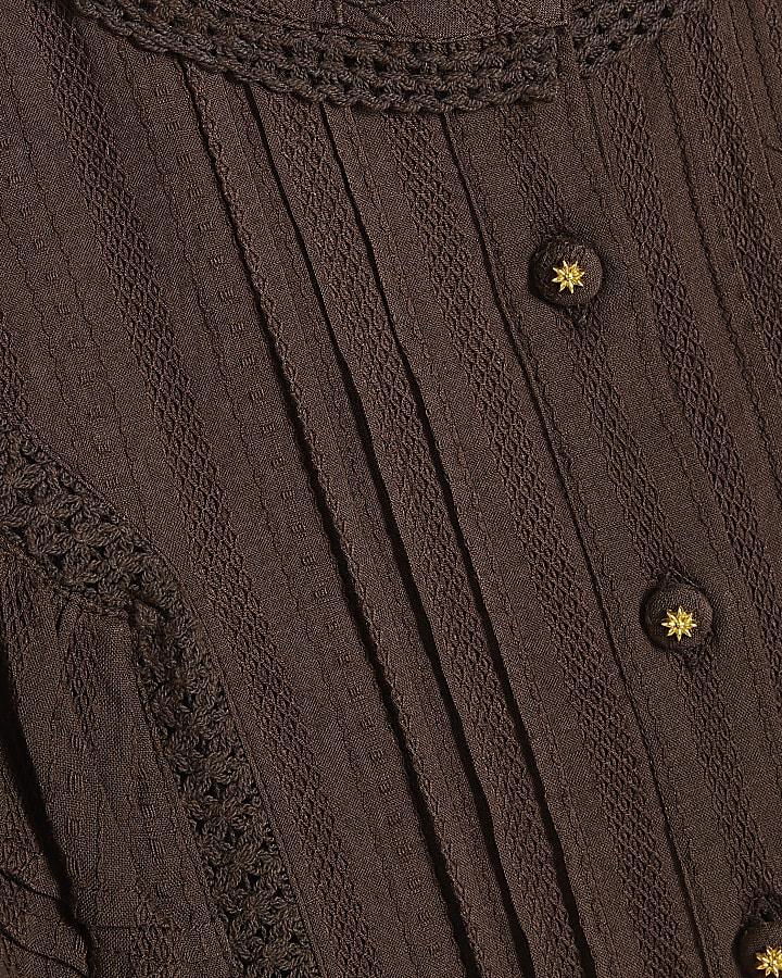 Brown Lace Ruffle Blouse