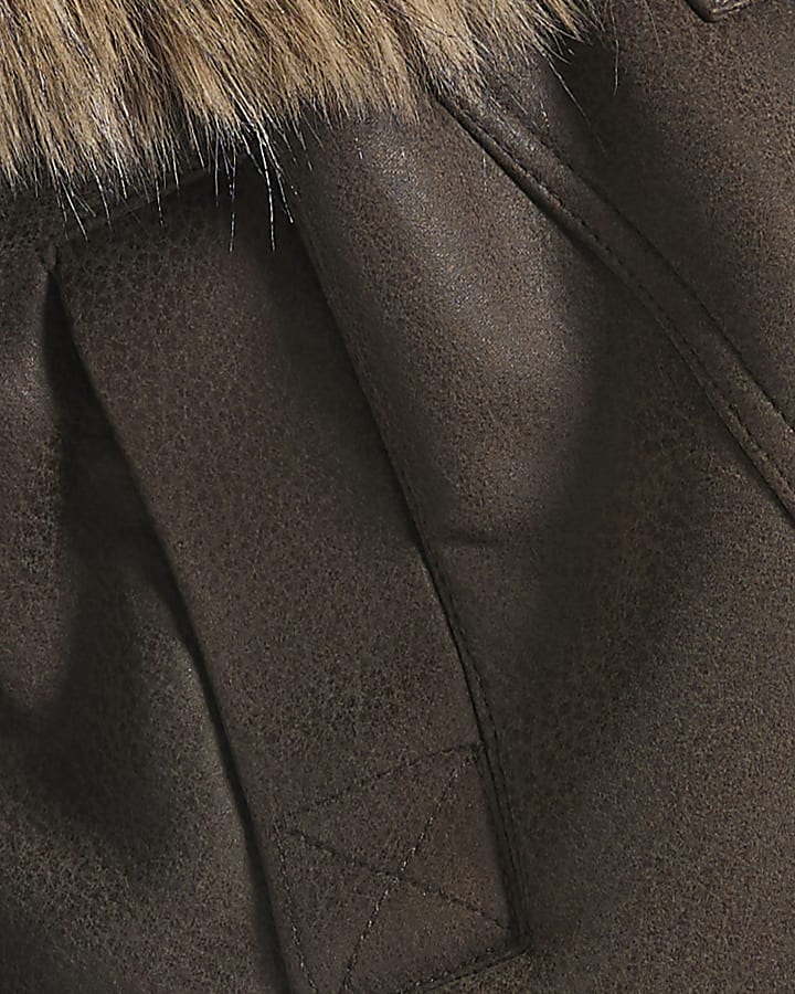 Brown Faux Fur Collar Bonded Crop Jacket