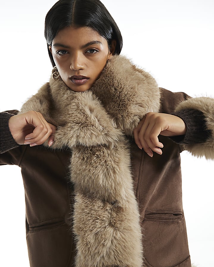 Brown Bonded Shawl Collar Button Jacket