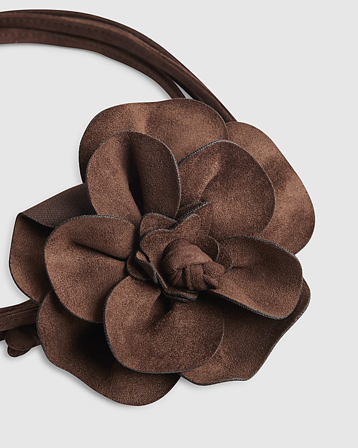 Brown Dark Corsage Flower Belt