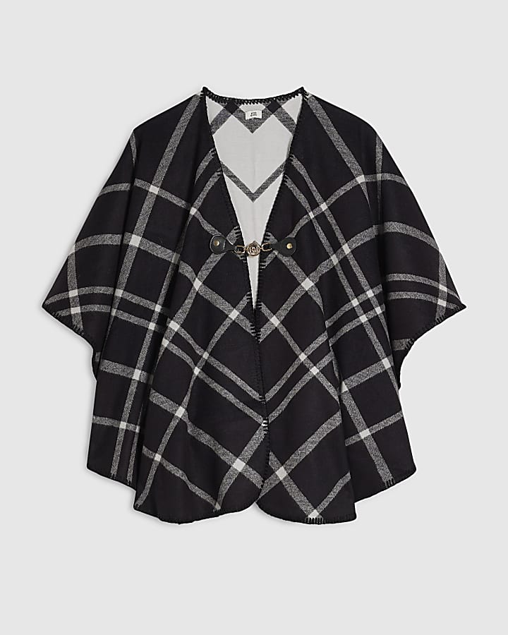 Black Check Open Front Cape
