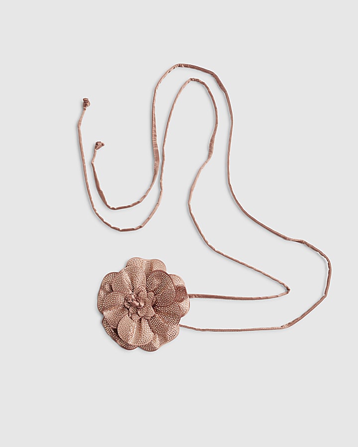 Rose Gold Corsage Flower Diamante Belt