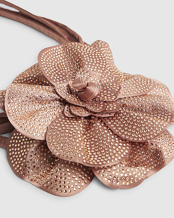 Rose Gold Corsage Flower Diamante Belt