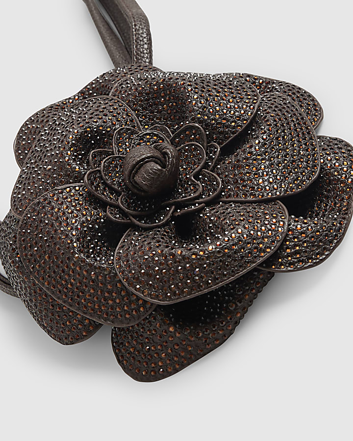 Brown Corsage Flower Diamante Belt