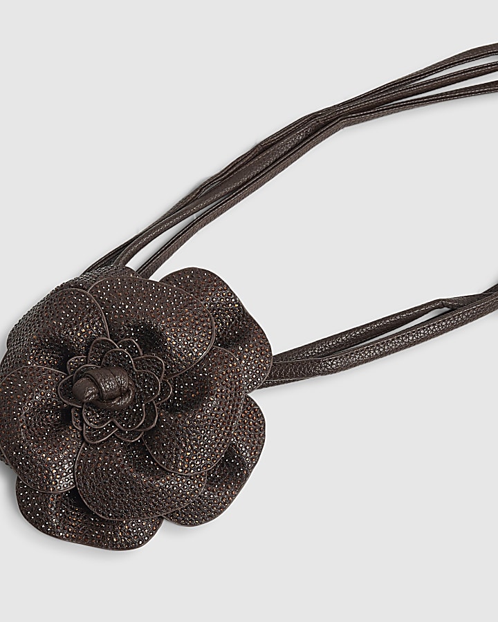 Brown Corsage Flower Diamante Belt