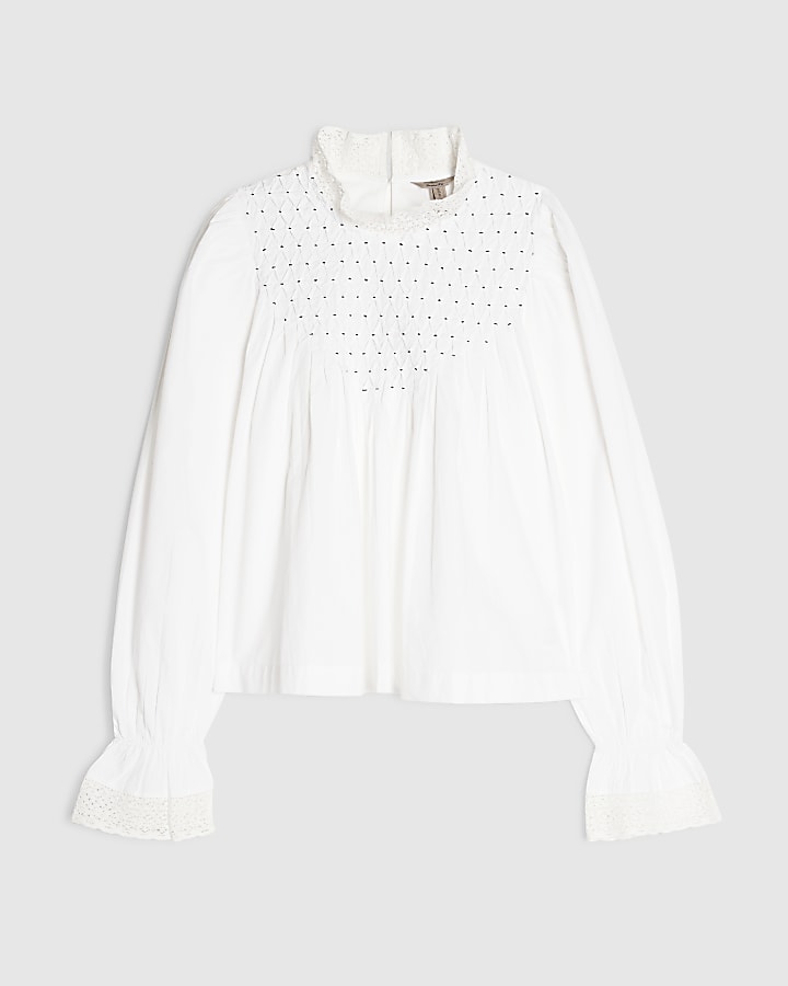 White Poplin Smock Blouse