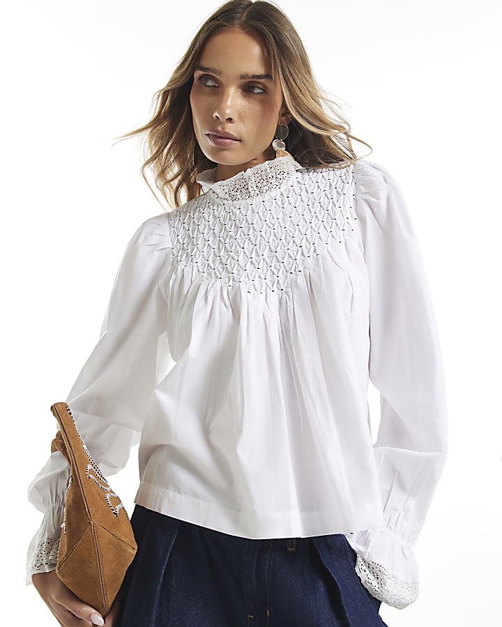 White Poplin Smock Blouse