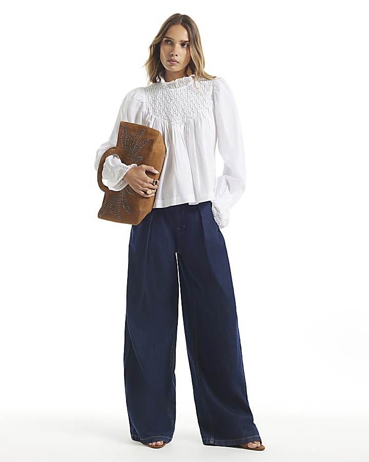 White Poplin Smock Blouse