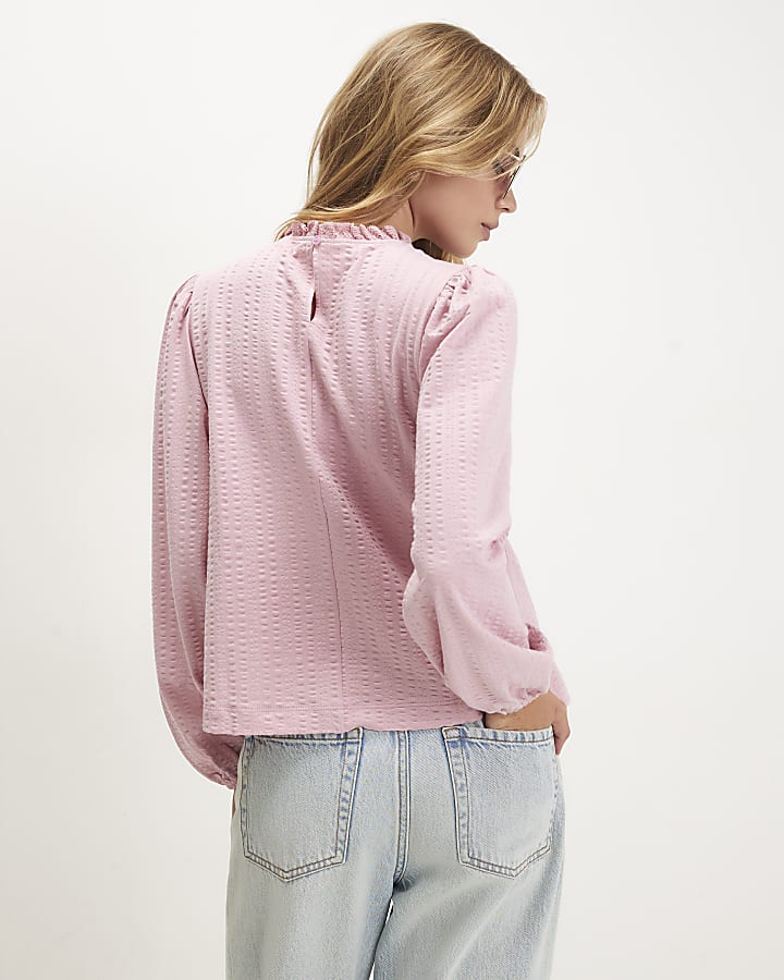 Pink Cotton Floral Embroidered Textured Top