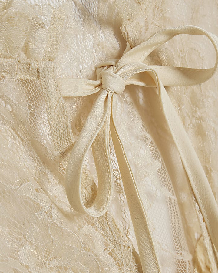 Yellow Satin Lace Tie Front Top