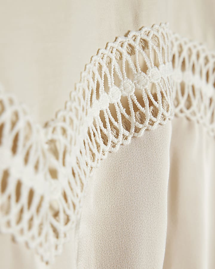 Cream Satin Hybrid Tie Waist T-Shirt