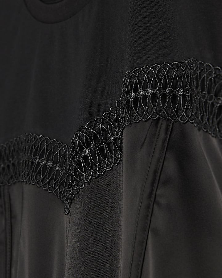 Black Satin Hybrid Tie Waist T-Shirt