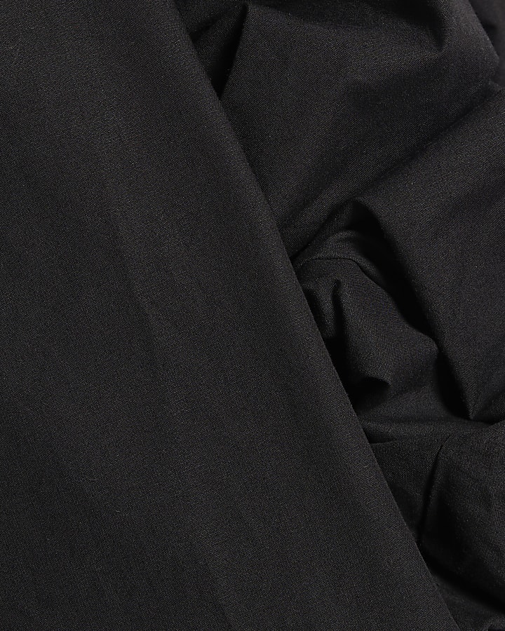 Black Cotton Poplin Wrap Tie Shirt