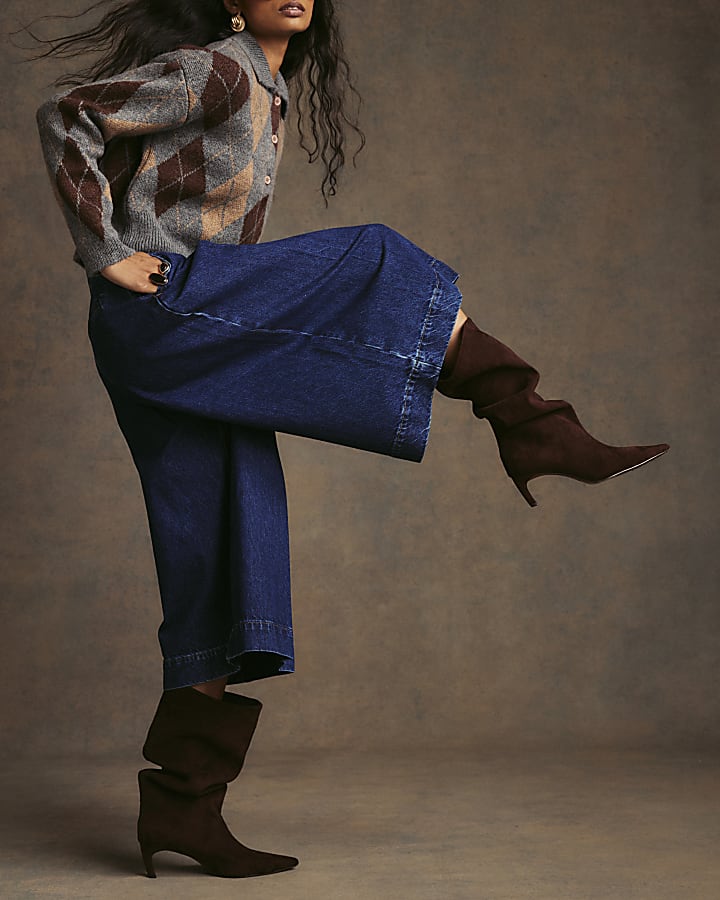 Blue Mid Rise Cathy Pleat Culotte Jeans