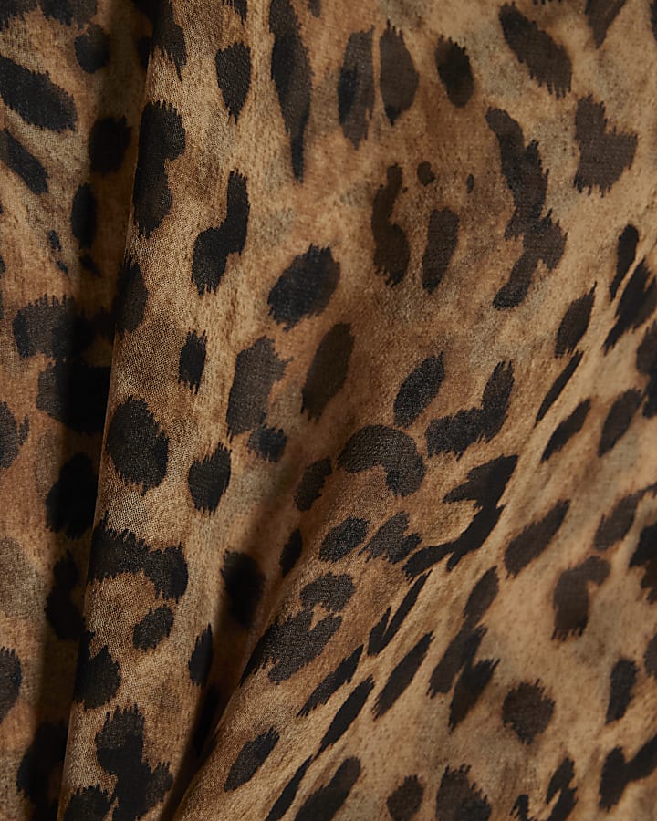 Brown Chiffon Animal Print Waterfall Cape