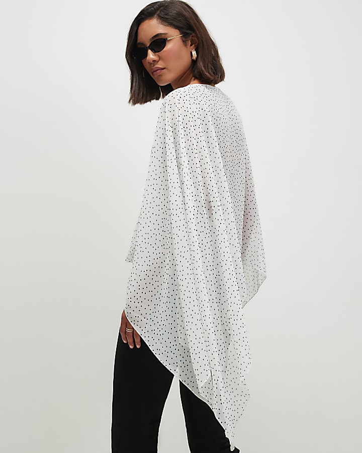 White Chiffon Polka Dot Scarf Cape