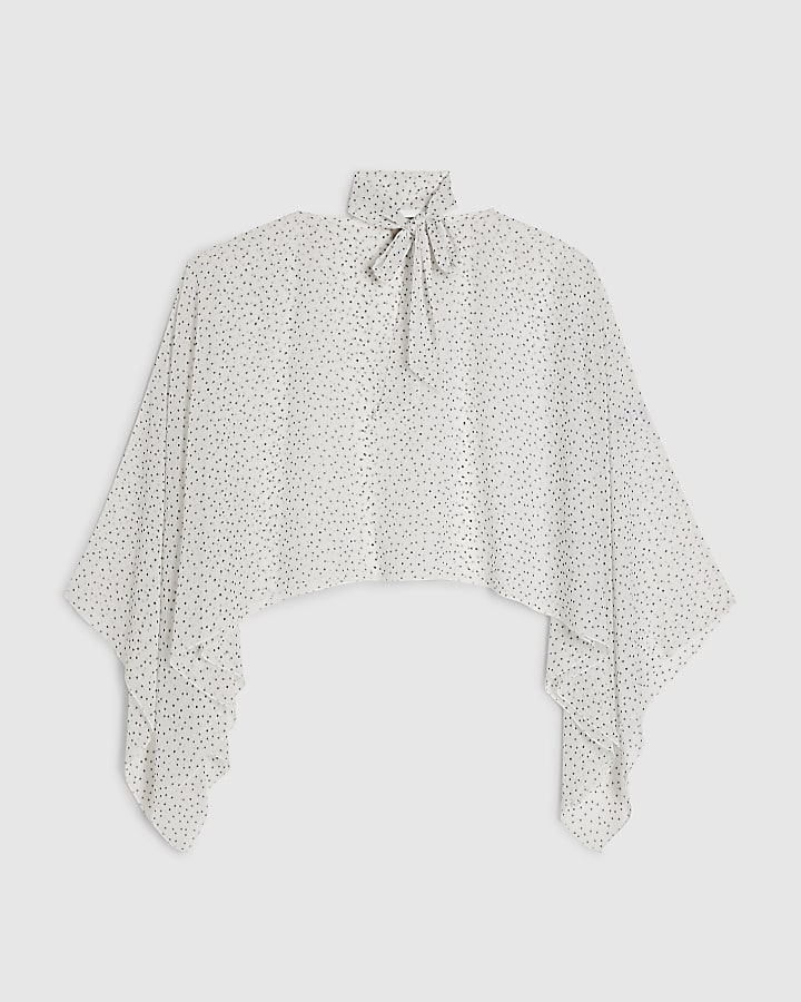 White Chiffon Polka Dot Scarf Cape