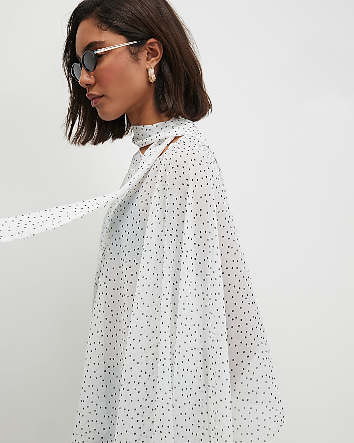 White Chiffon Polka Dot Scarf Cape
