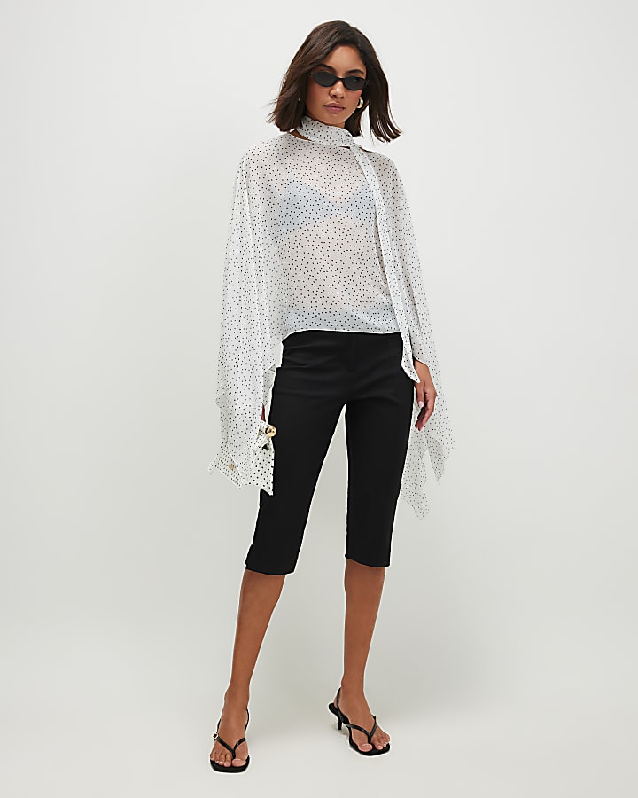 White Chiffon Polka Dot Scarf Cape