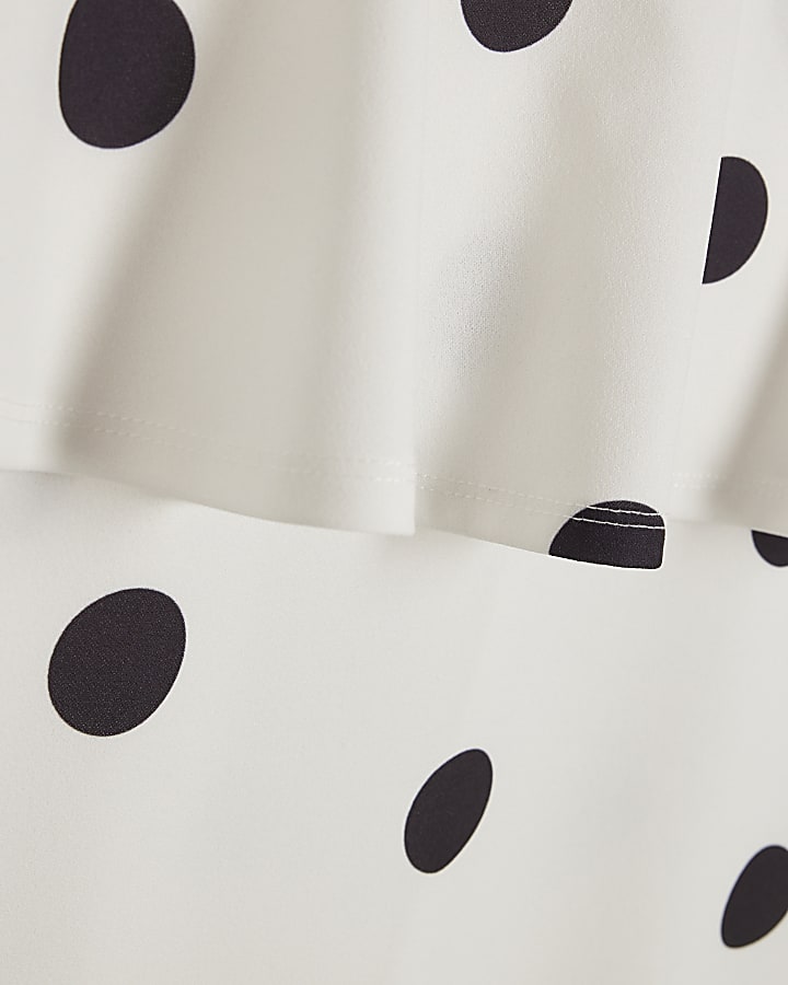 White Peplum Polka Dot Midi Dress