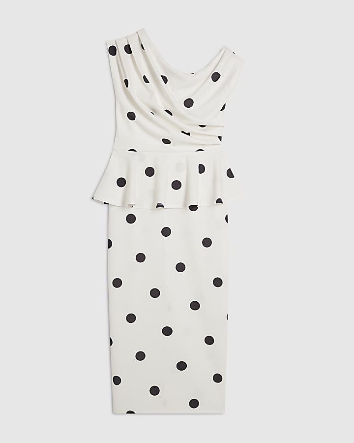 White Peplum Polka Dot Midi Dress