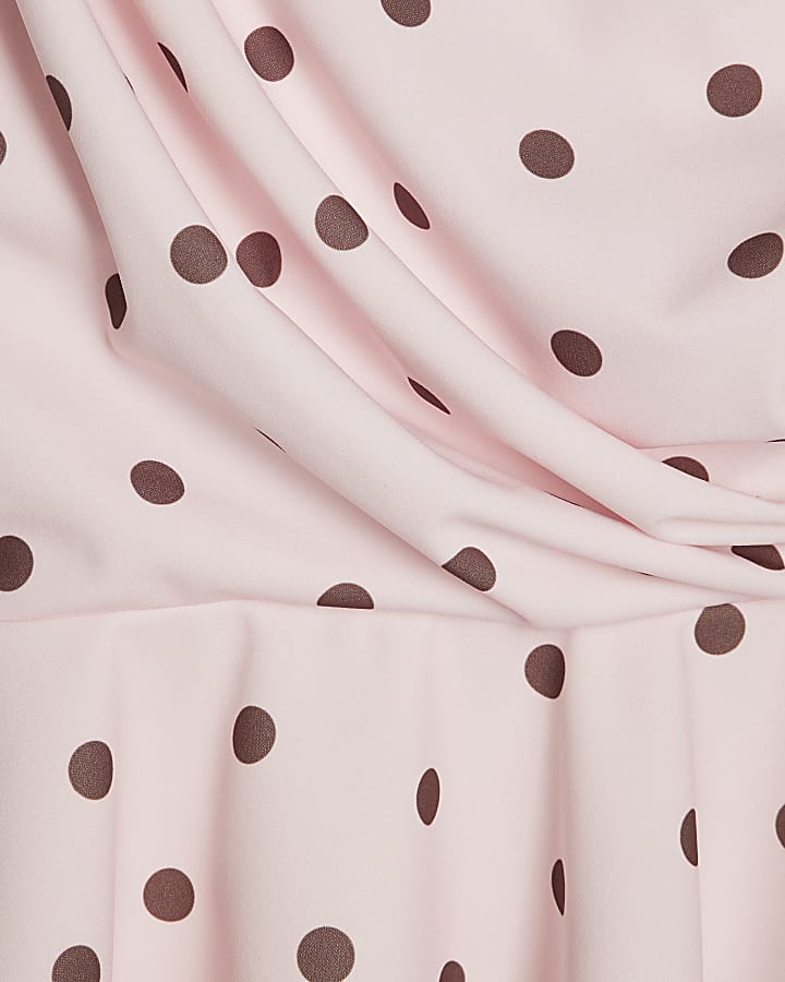 Pink Spot Print Short Sleeve Drape Peplum Top