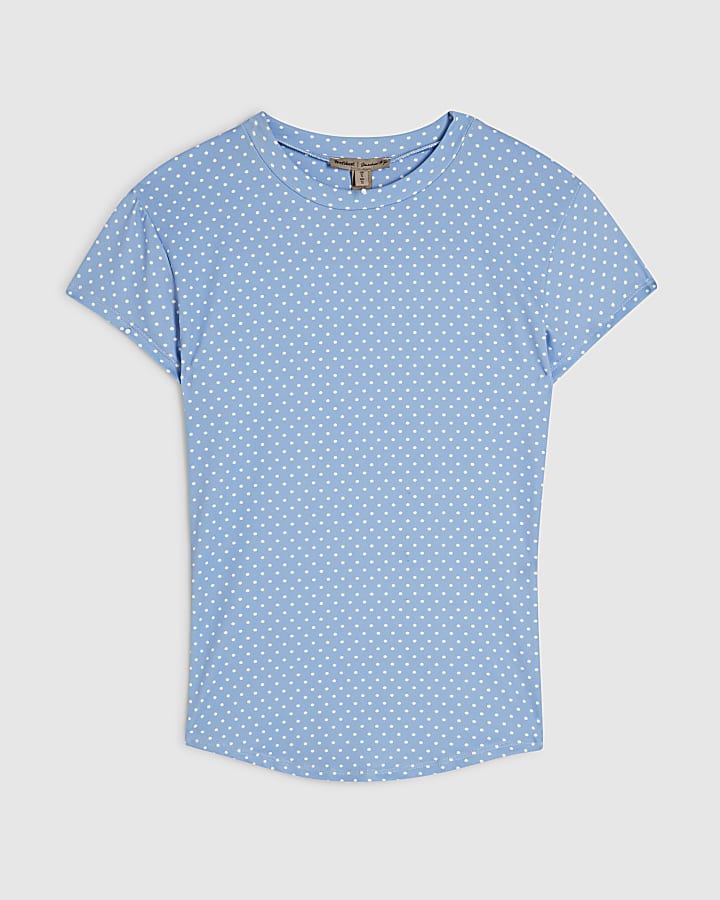 Blue Short Sleeve Polka Dot Top