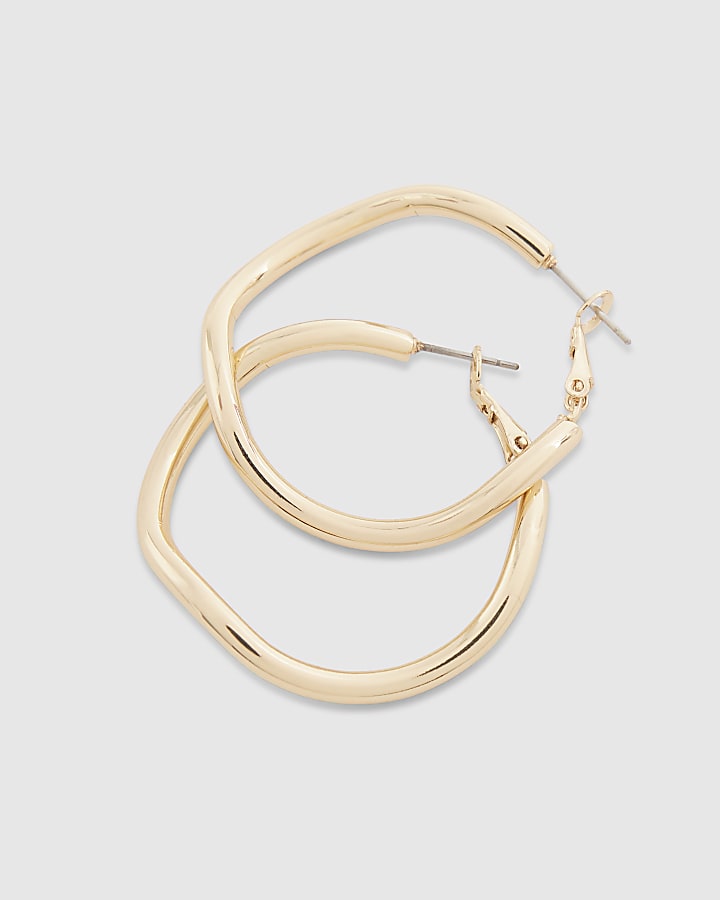 Gold Wave Hoop Earrings