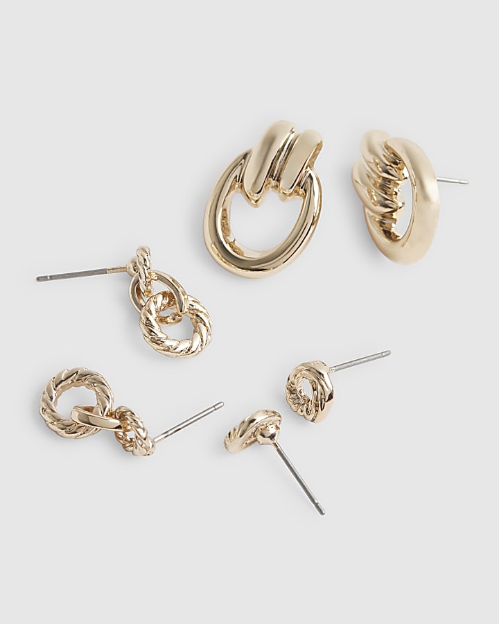Gold Mini Door Knocker Earrings 3 Pack