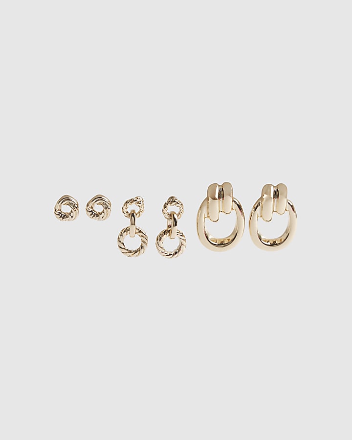 Gold Mini Door Knocker Earrings 3 Pack
