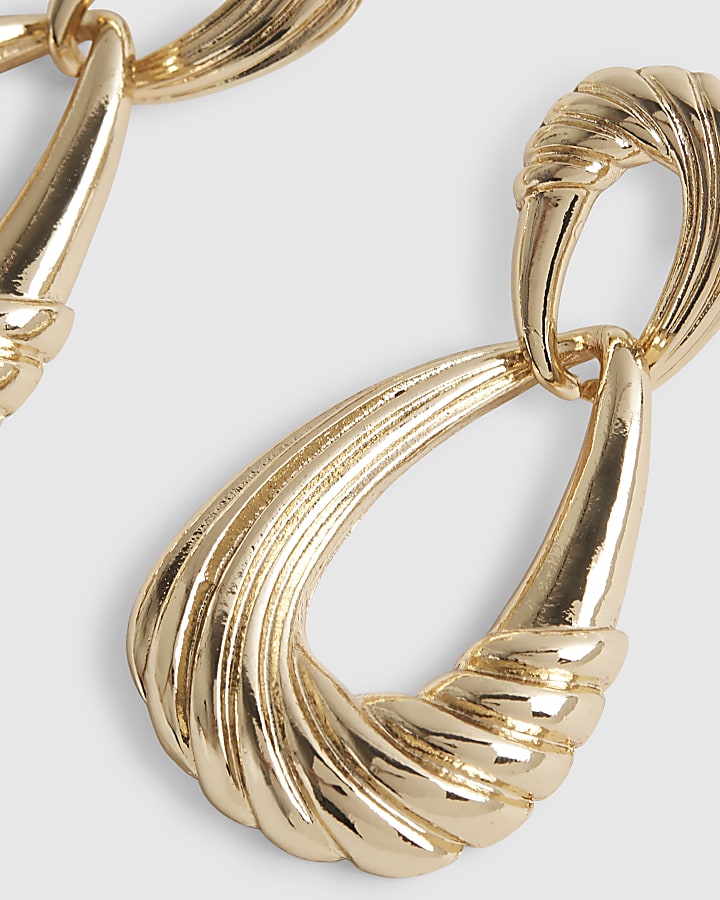 Gold Twisted Double Drop Earrings