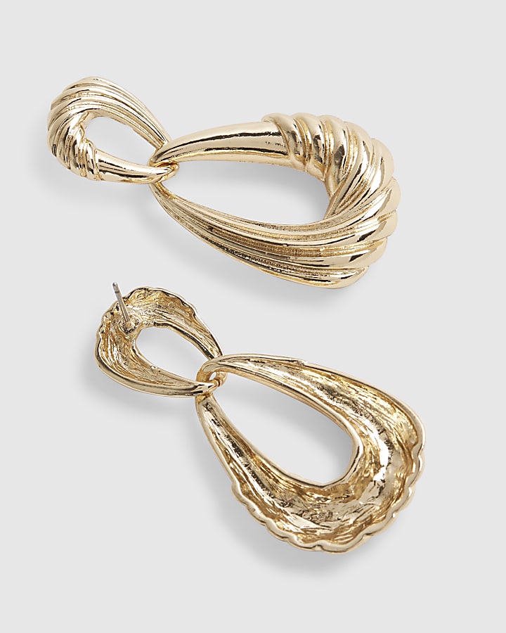 Gold Twisted Double Drop Earrings