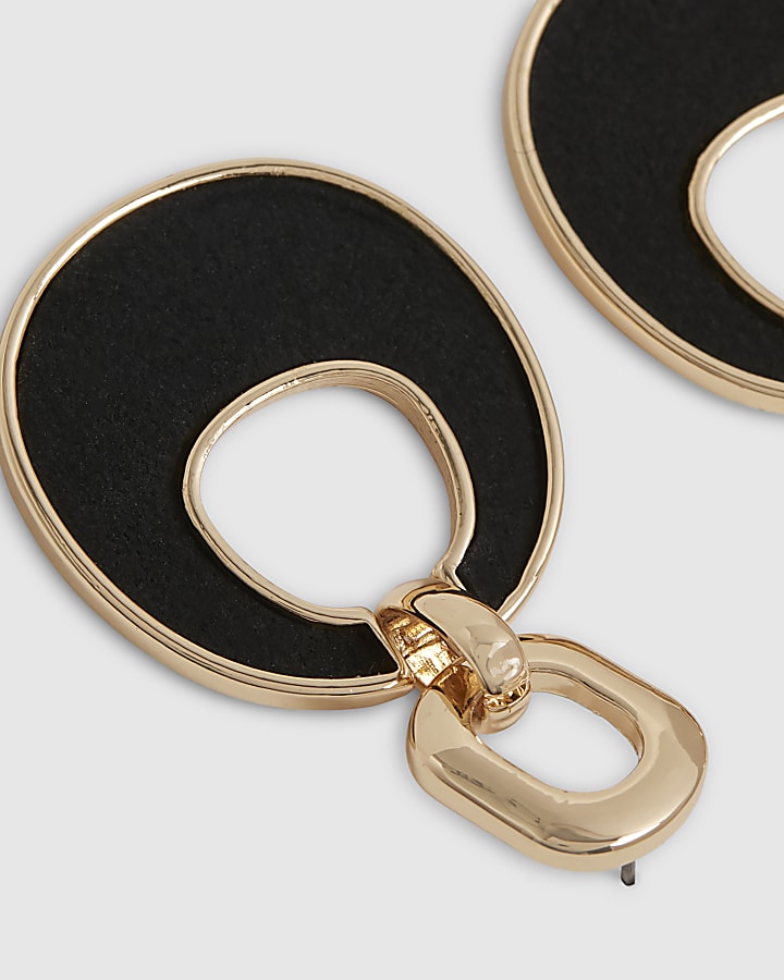 Black Faux Suede Inlay Drop Earrings