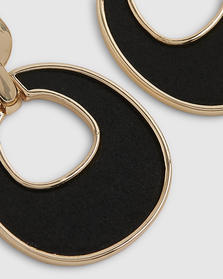 Black Faux Suede Inlay Drop Earrings