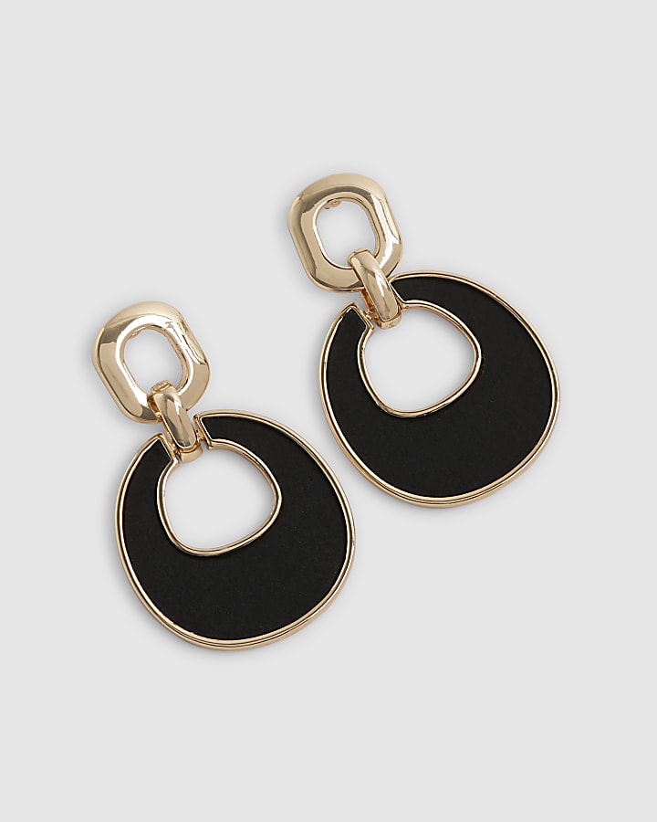 Black Faux Suede Inlay Drop Earrings