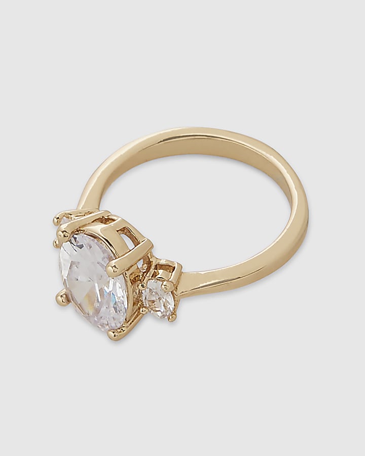 Gold Rhinestone Solitaire Ring