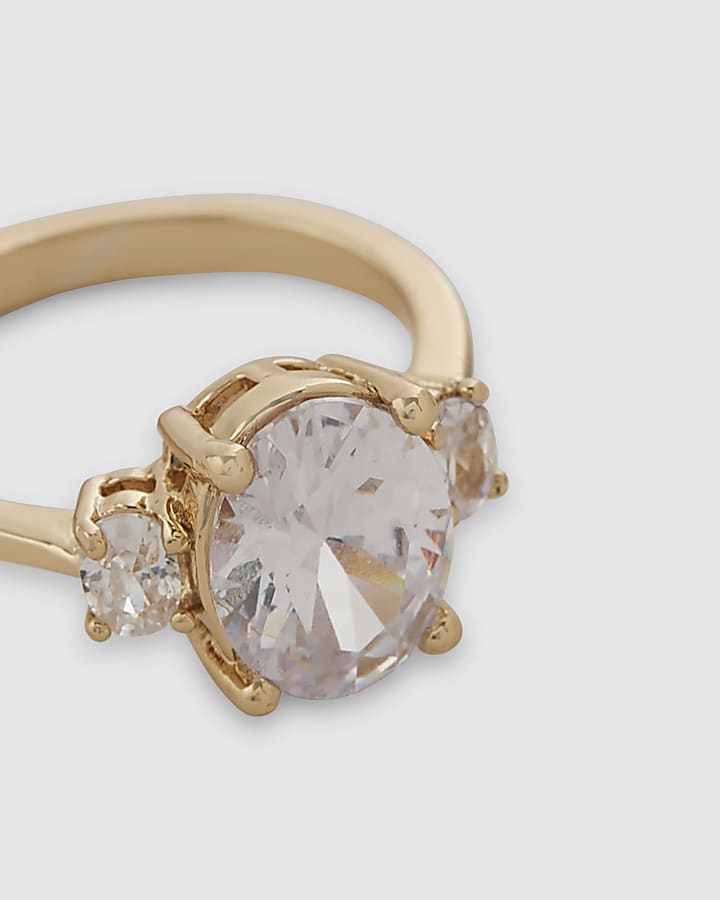 Gold Rhinestone Solitaire Ring