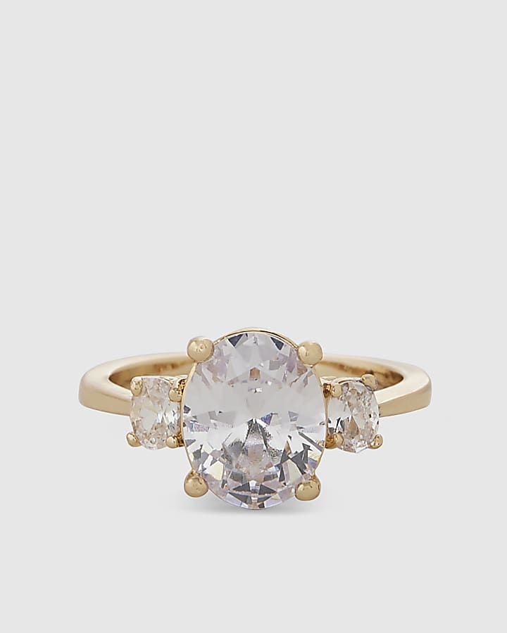 Gold Rhinestone Solitaire Ring