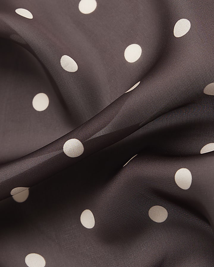 Brown Polka Dot Lace Trim Scarf